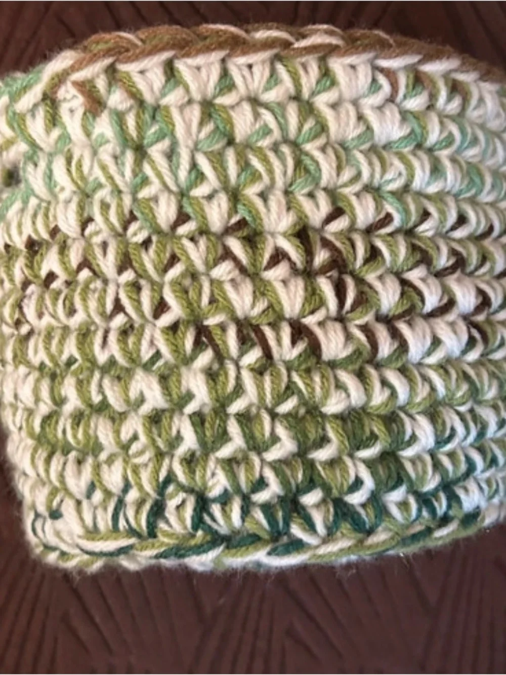 Handcrafted Green & White Crocheted Home Accent Basket
